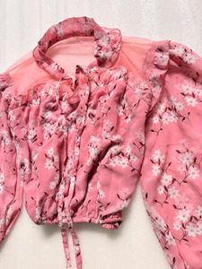Chic Pink Floral Puff Sleeve Top