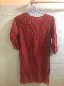 Red Floral Print Kurta