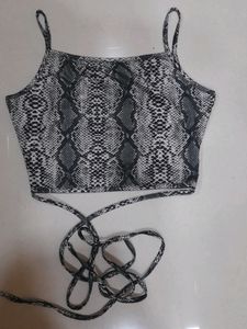 URBANIC Y2K Snake Print Criss-cross Drawstring Top