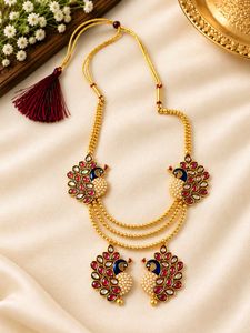 Exquisite gold plated Peacock Necklace Set with ea