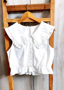 White Cropped Blouse with Peter Pan Collar size-34