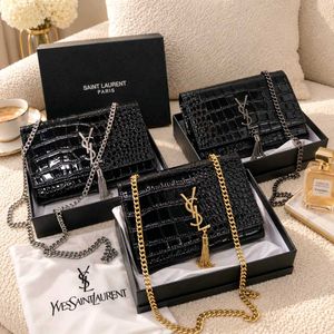 YVES SAINT LAURENT *YSL*KATE BLACK CROCO SLINGBAG