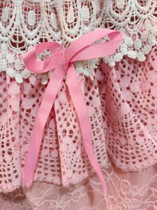 Pink Lace Top with Ruffle Neck