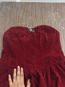 Sparkly Red Velvet Strapless Dress