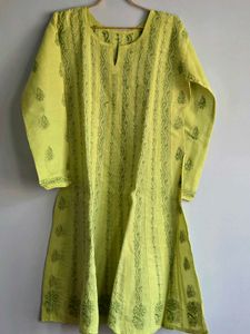 Lime Green Chikankari Embroidered Kurta 42"