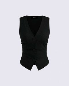 Chic Black Vest and Wide-Leg Pants Set