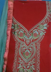Embroidered Red Kurta n salwar with Dupatta materi