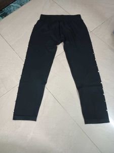 Black Leggings with Pearl Embellishments