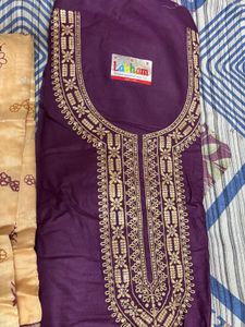 purple unstitched suit with Dupatta