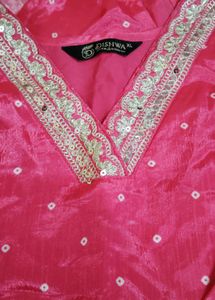 Vibrant Pink Bandhani Silk Kurti