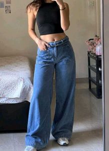 Wide Leg Denim Jeans with Belt