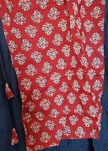 Beautiful Red Printed Kurta with side tie-ups