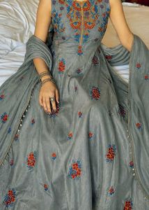 Embroidered Grey Ethnic long kurti