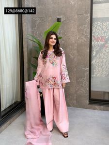 Pink Embroidered Farshi Salwar Suit Set