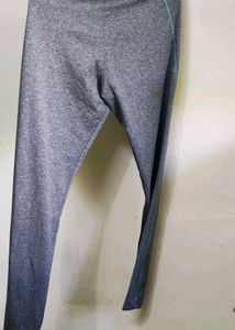 Active Grey Leggings with Aqua Trim