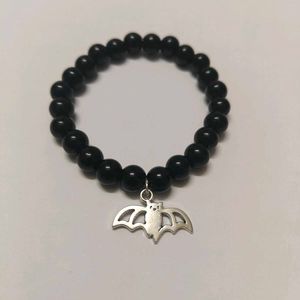 Gothic Bat Charm Beaded Bracelet
