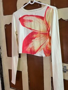 Cream Floral Print Crop Top