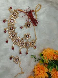 mirror plus minakari Giri maroon color necklace de
