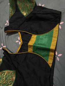 Elegant Black &amp; Green Silk Saree