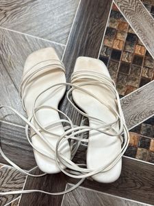 White Strappy Lace-Up Heels