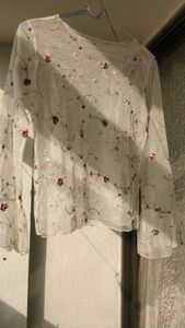 white floral net top