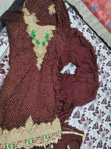 Maroon Kurta Set with Gold Embellishments