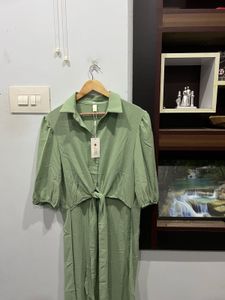 Sage Green Tie-Front Shirt Dress