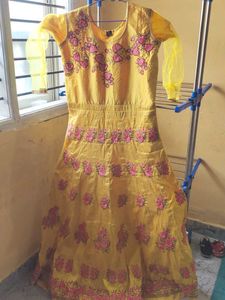 Yellow embroidered gown