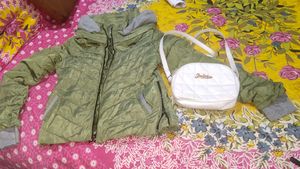 Quilted Olive Jacket & Bag Free