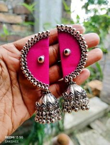 Boho Pink Silk Jhumka Earrings