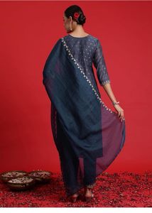 Elegant Navy Blue Embroidered Kurta Set