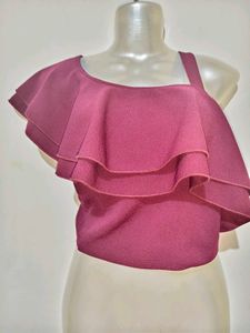Stylish Maroon One-Shoulder Ruffled Top