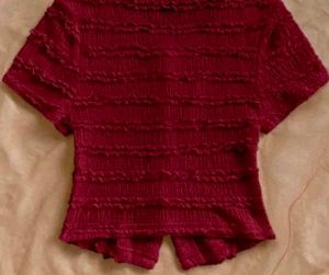 Savana Chic Red Textured Button-Up Top