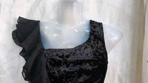 Black Velvet One-Shoulder Ruffle Top
