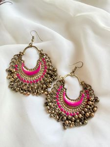 Boho Gypsy Hoop Earrings Pink colour