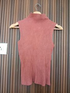Sleeveless Mock Neck Ribbed Top
