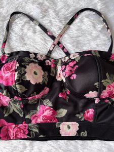 Ewa Young Black Floral Crop Top