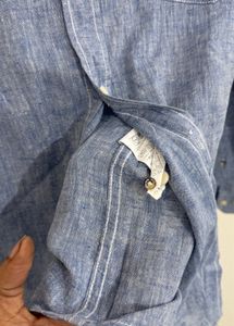 Men's Blue Linen Blend Button-Down Shirt