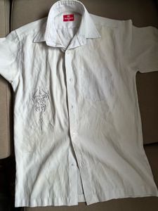 White Graphic Print Half Sleeve Shirt | Thrifted