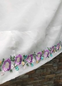 parsi hand Embroidered White saree