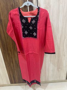Vibrant Red chanderi Kurta