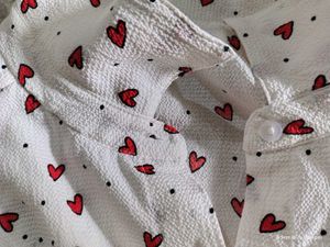 Cute Heart Print Button-Up Top
