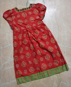 Red Ethnic Printed Fit-n-Flair Midi Dress