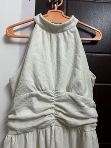 Cream Textured Halter Neck Dress