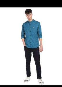 Men's Blue Band Collar Shirt 👔