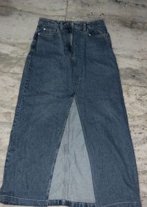 Denim Maxi Skirt with Slit
