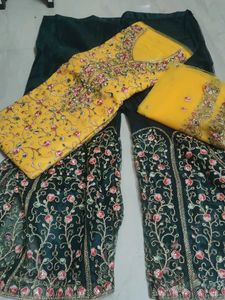 Embroidered Yellow & Green Salwar Suit