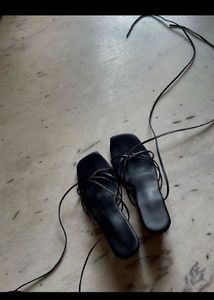 Black Strappy Square Toe Flats