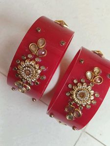Red Ethnic Bangles with Embellishments