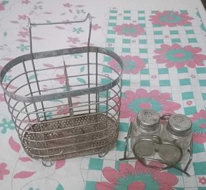 Vintage Cutlery Caddy and Salt & Pepper Shakers